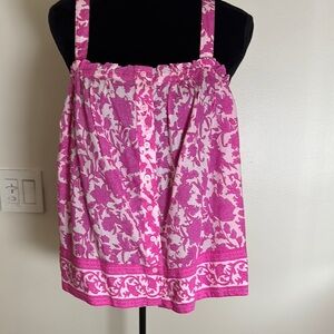 J Crew Pink and White Blockprint Floral Sleeveless Top